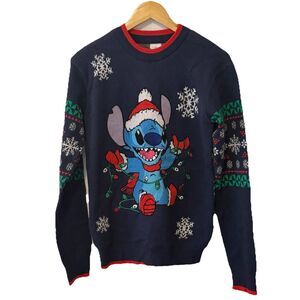 Disney Lilo & Stitch Christmas Sweater XS Lights Up Holiday Ugly Sweater Navy